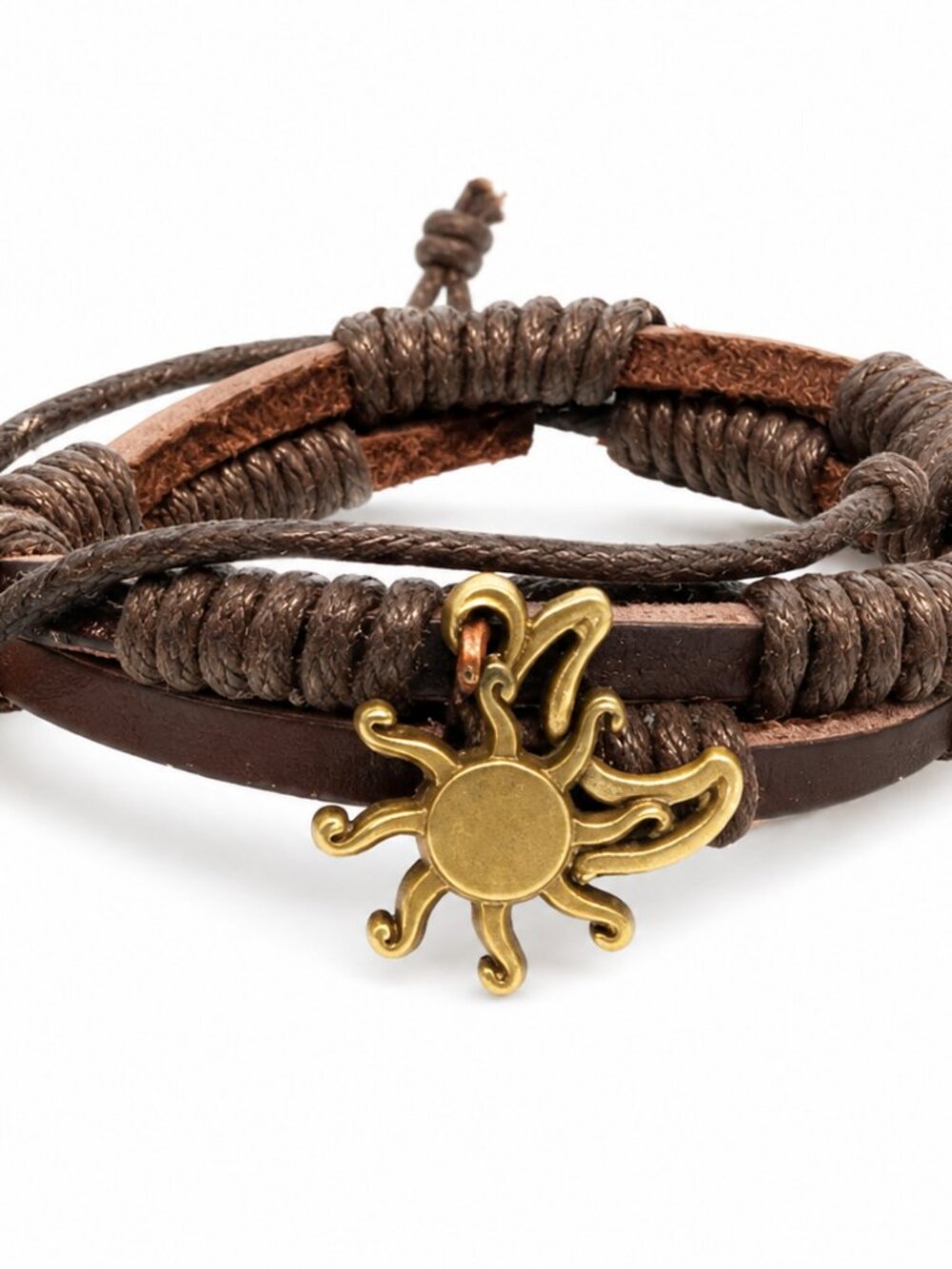 Handmade Boho Unisex Sun & Moon Leather Bracelet NWT Adjustable Bronze Charm